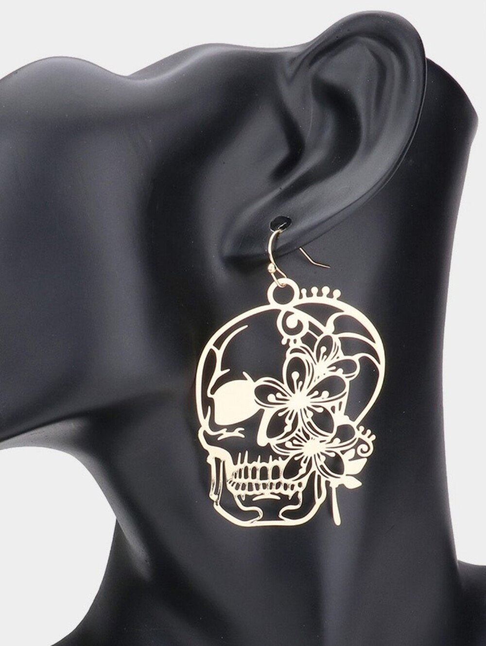 Gold Cut Out Skull Earrings Flower Metal Skeleton Accessories Dangle Filigree